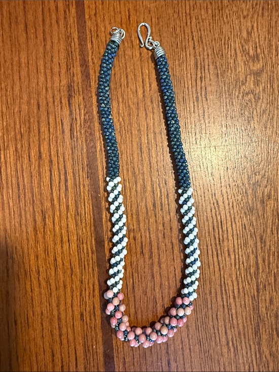 Jewelry - Kumihimo Rhodochrosite and glass bead necklace. 18 inches